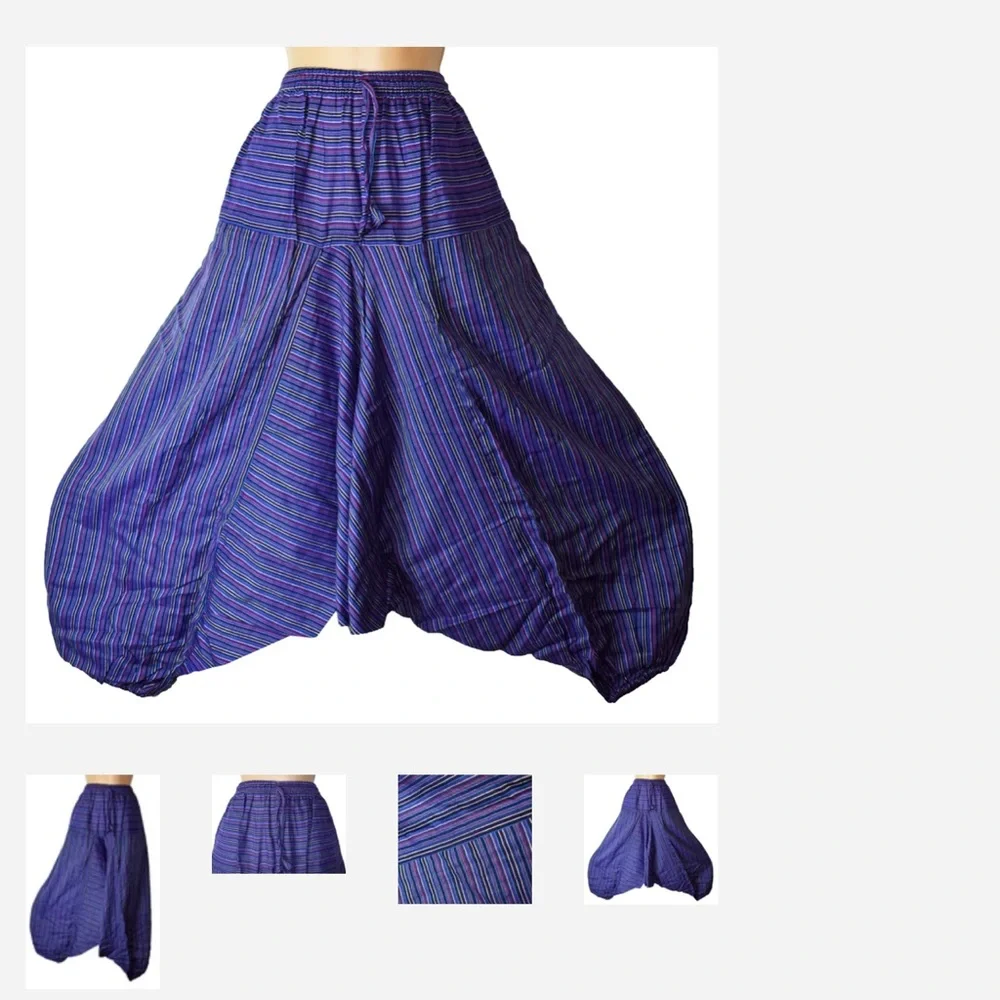 Striped Cotton Harem Trousers Size M - Picture 6 of 9